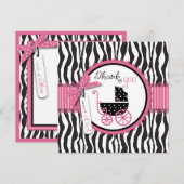 Zebra Print & Baby Carriage Dank je Bedankkaart (Voorkant / Achterkant)