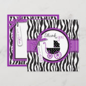 Zebra Print & Baby Carriage Dank je Bedankkaart (Voorkant / Achterkant)