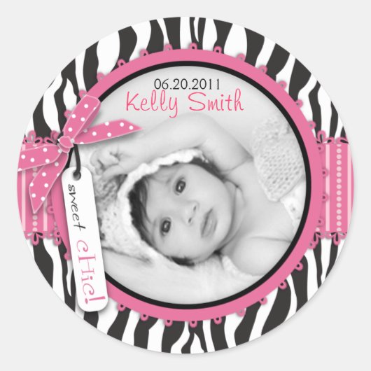 Zebra Print & Baby Carriage Foto Invoegen Ronde Sticker (Voorkant)