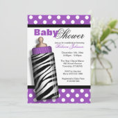 Zebra Print Baby Fles Paars Baby shower Kaart (Staand voorkant)