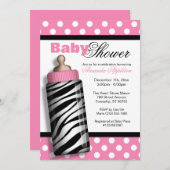 Zebra Print Baby Fles roze Baby shower Kaart (Voorkant / Achterkant)