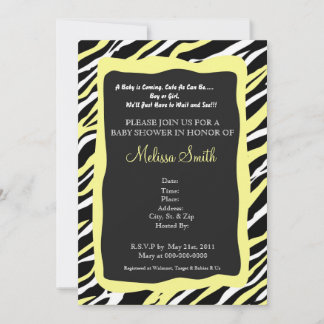 Zebra Print Baby shower Invitation - Geel Kaart