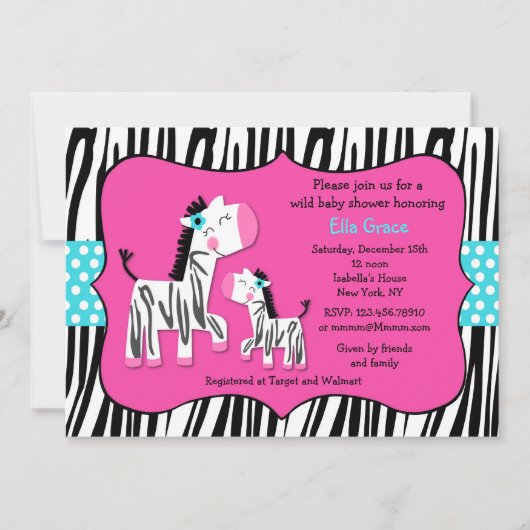 Zebra Print Baby Shower-uitnodigingen Kaart (Voorkant)