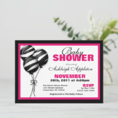 Zebra print ballon Fuchsia Baby shower uitnodiging (Staand voorkant)