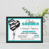 Zebra Print Balloons Blauwgroen babyschoeisel Kaart (Staand voorkant)