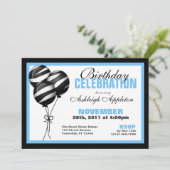 Zebra Print Balloons Light Blue Birthday Kaart (Staand voorkant)