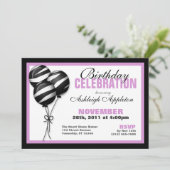 Zebra Print Balloons Paarse uitnodiging (Staand voorkant)