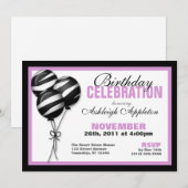 Zebra Print Balloons Paarse uitnodiging (Voorkant / Achterkant)