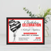 Zebra Print Balloons Red Birthday Invitations Kaart (Staand voorkant)