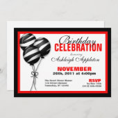 Zebra Print Balloons Red Birthday Invitations Kaart (Voorkant / Achterkant)