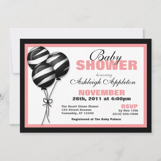 Zebra Print Balloons Roze babyschoeisel Kaart (Voorkant)