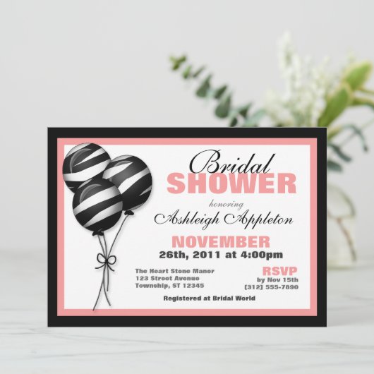 Zebra Print Balloons Roze Vrijgezellenfeest Kaart (Staand voorkant)