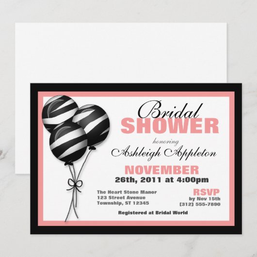 Zebra Print Balloons Roze Vrijgezellenfeest Kaart (Voorkant / Achterkant)