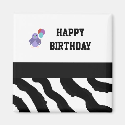 Zebra Print Bird en Birthday ballonnen Magneet (Voorkant)