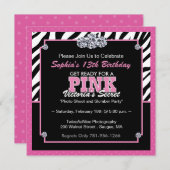 Zebra Print Birthday Party Invitation Kaart (Voorkant / Achterkant)