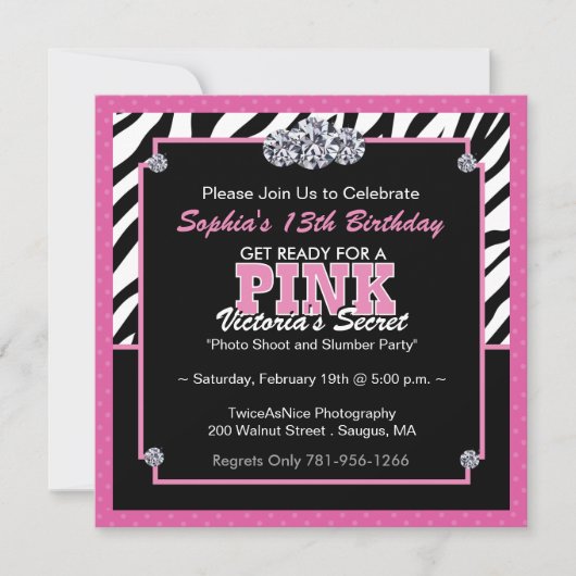 Zebra Print Birthday Party Invitation Kaart (Voorkant)