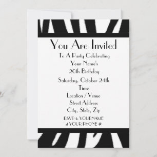 Zebra Print Birthday Party Invitation Kaart