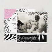  Zebra Print Birthday Party Invitation Kaart (Voorkant / Achterkant)