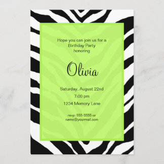 Zebra Print Birthday Party Invitation Kaart