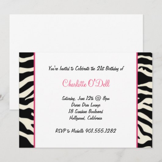 zebra print birthday party kaart (Voorkant / Achterkant)