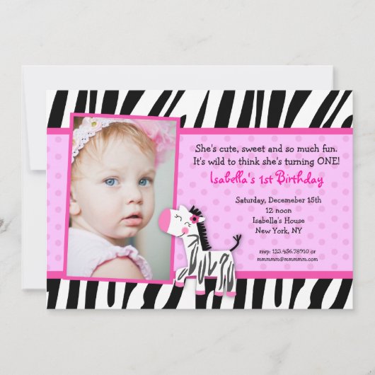 Zebra Print Birthday party Uitnodigingen (Voorkant)