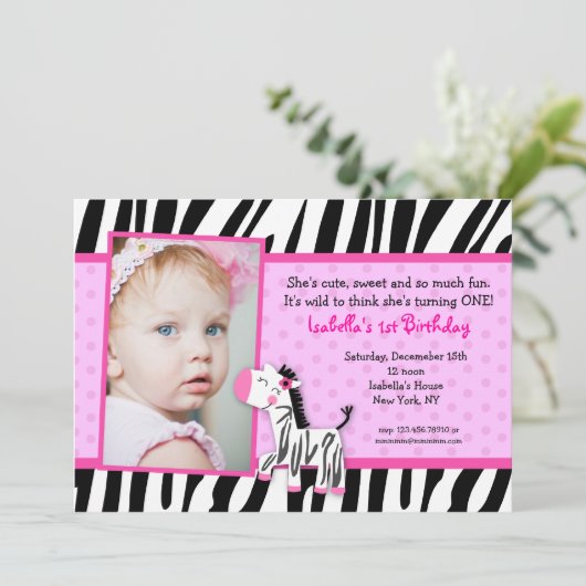 Zebra Print Birthday party Uitnodigingen (Staand voorkant)