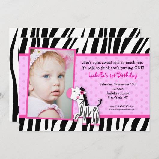 Zebra Print Birthday party Uitnodigingen (Voorkant / Achterkant)