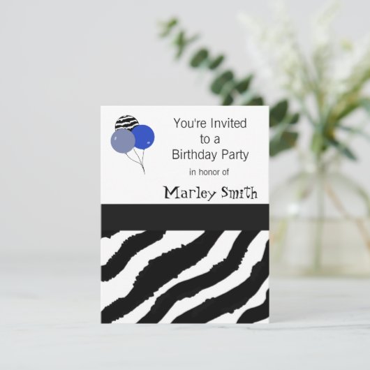 Zebra Print Birthday Uitnodiging (Staand voorkant)