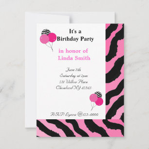 Zebra Print Birthday Uitnodiging