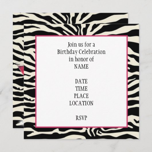 Zebra Print Birthday Uitnodiging (Voorkant / Achterkant)