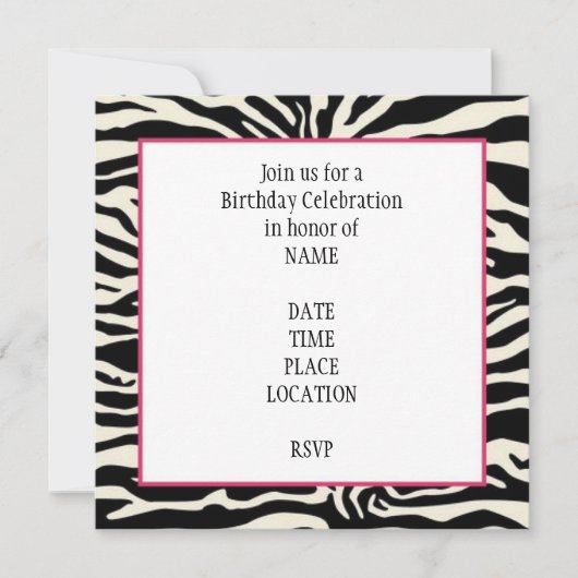 Zebra Print Birthday Uitnodiging (Voorkant)