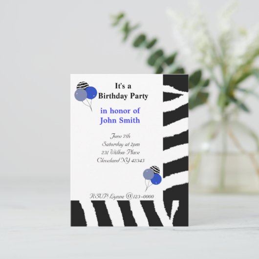 Zebra Print Birthday Uitnodiging (Staand voorkant)