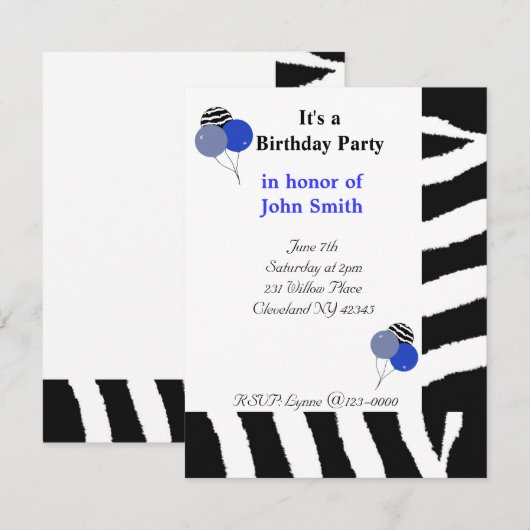 Zebra Print Birthday Uitnodiging (Voorkant / Achterkant)