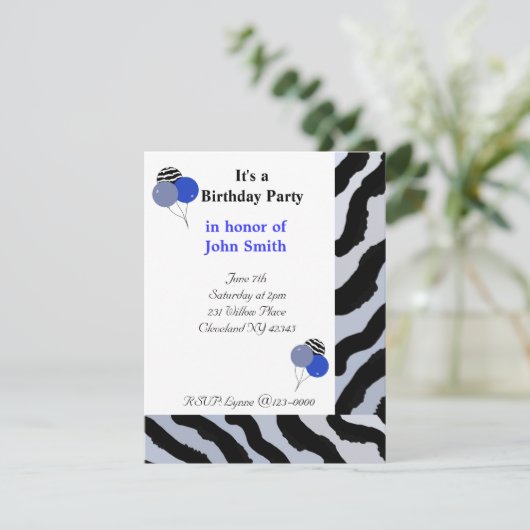 Zebra Print Birthday Uitnodiging (Staand voorkant)