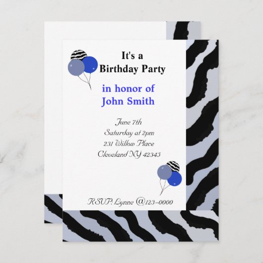 Zebra Print Birthday Uitnodiging (Voorkant / Achterkant)