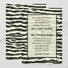 Zebra Print Black Beige Elegant Vintage Wedding Kaart