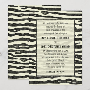 Zebra Print Black Beige Elegant Vintage Wedding Kaart
