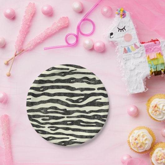 Zebra Print Black Ecru Striped Animal Safari Papieren Bordje (Feest)