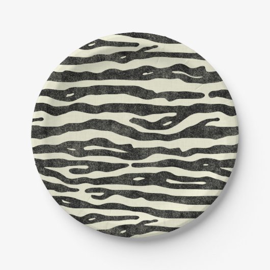 Zebra Print Black Ecru Striped Animal Safari Papieren Bordje (Voorkant)