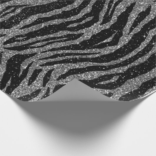 Zebra Print Black en Grey Silver Cadeaupapier (Hoek)