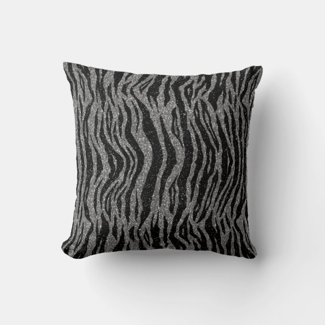 Zebra Print Black en Grey Silver Kussen (Voorkant)