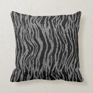 Zebra Print Black en Grey Silver Kussen