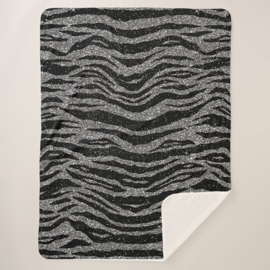 Zebra Print Black en Grey Silver Sherpa Deken (Voorkant)