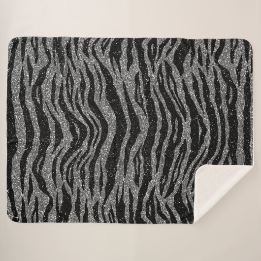 Zebra Print Black en Grey Silver Sherpa Deken (Voorkant (horizontaal))