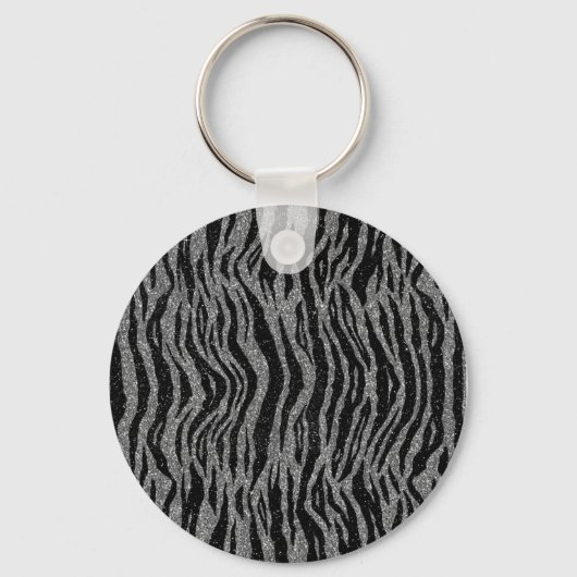 Zebra Print Black en Grey Silver Sleutelhanger (Voorkant)