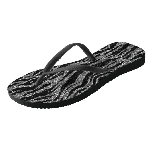 Zebra Print Black en Grey Silver Teenslippers (Schuin)