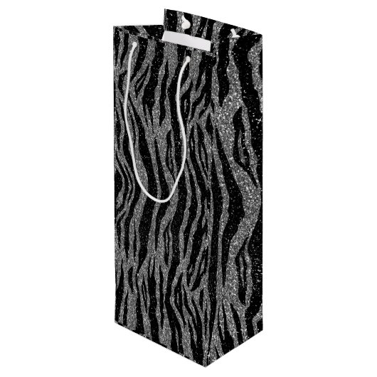 Zebra Print Black en Grey Silver Wijn Cadeautas (Achterkant Gekanteld)