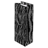 Zebra Print Black en Grey Silver Wijn Cadeautas (Voorkant Gekanteld)