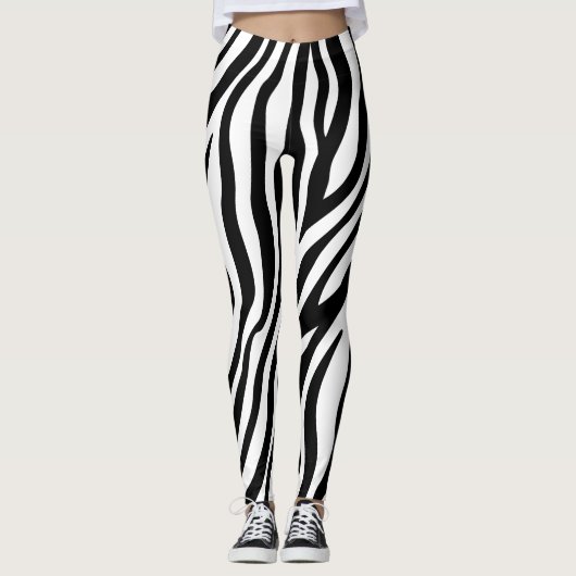 Zebra Print Black en White Stripes Pattern Leggings (Voorkant)