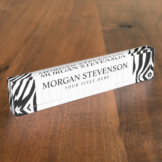 Zebra Print Black en White Stripes Pattern Naambordje (Zijkant)